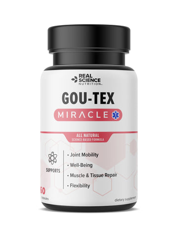 Real Science Nutrition Offers Gou-Tex Miracle Helping Relieve Symptoms of Gout Such as Severe Pain, Stiff and Swollen Joints, Discomfort, Inflammation and Redness, Limited Range of Motion