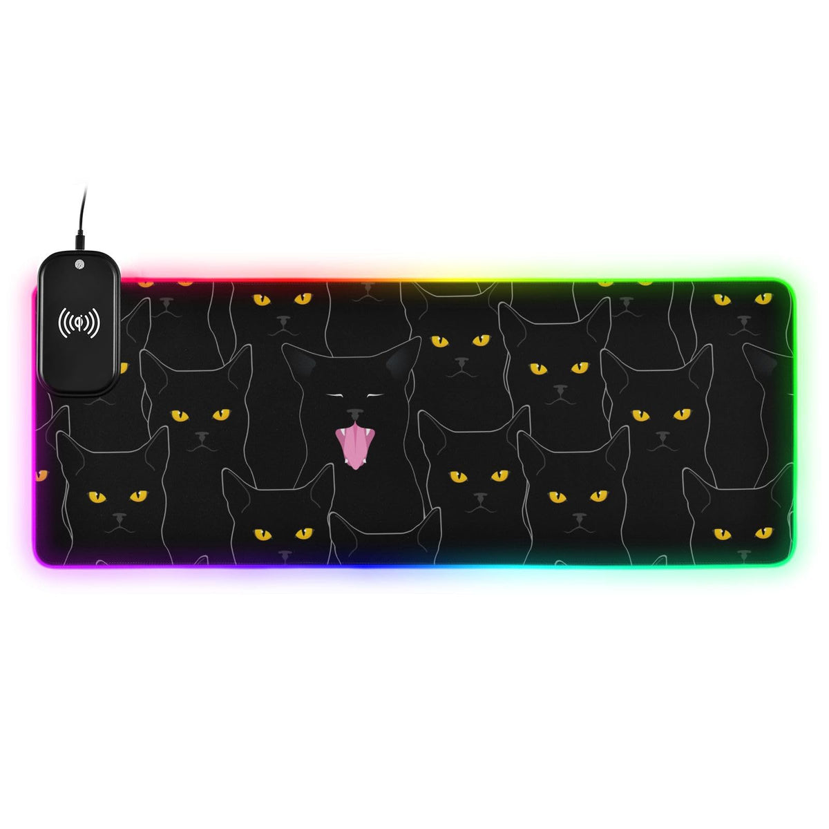 Cute Black Cats Wireless Charging Mouse Pad for Mobile Phone Extra Large Gaming Mousepad with 13 Lighting Modes Keyboard Mat for Gaming MacBook PC Laptop Desk Home Office