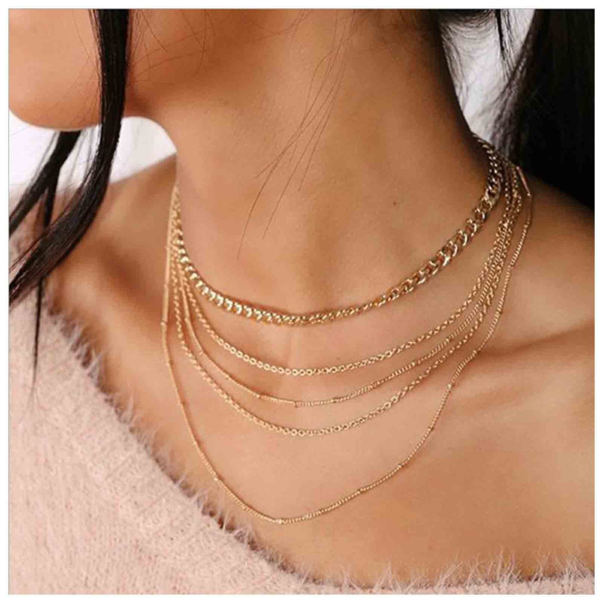 Yheakne Punk Layered Curb Chain Necklace Gold Satellite Chain Necklace Vintage Stacking Necklace Personalized Necklace Jewelry for Women and Girls