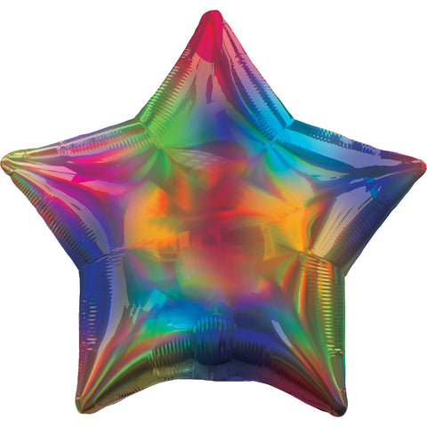 Anagram 19" Star-Iridescent Rainbow Foil Balloon, Multicolor