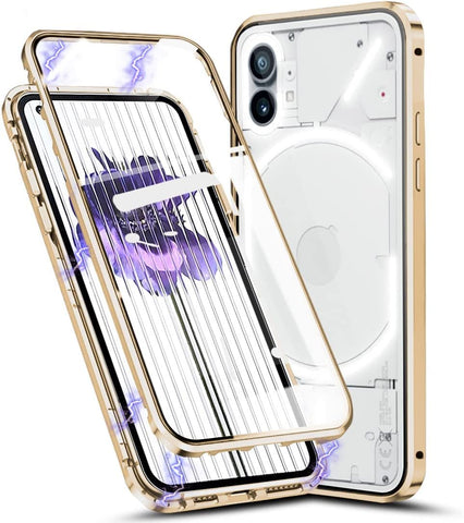 Case Compatible for Nothing Phone 1, Cover Magnetic Adsorption Metal Bumper Frame with Transparent Tempered Glass Full Body Screen Front and Back 360 Degrees Protection Case Cover,Silver