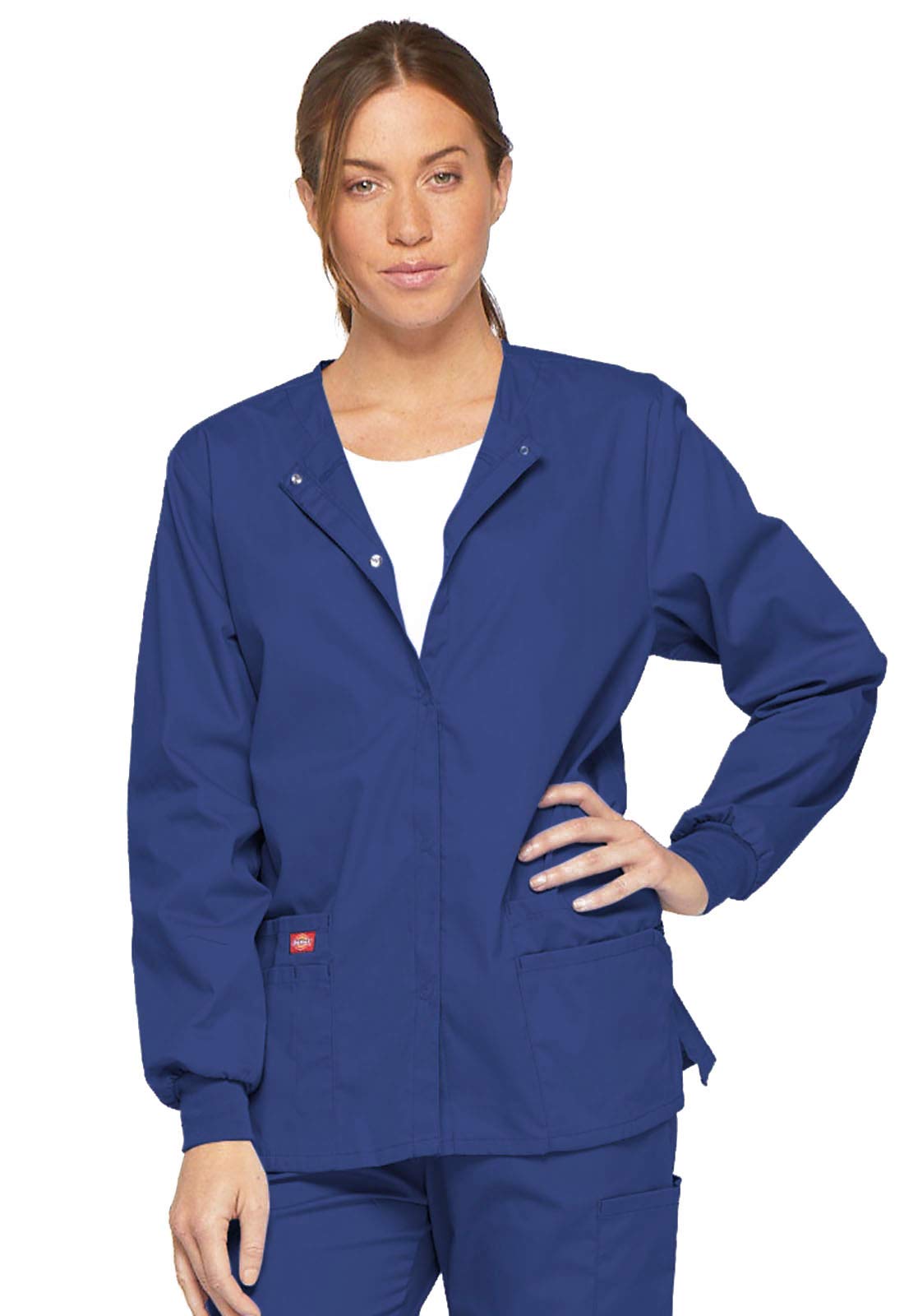 Dickies Women's EDS Signature Scrubs Missy Fit Snap Front Warm-Up Jacket, Galaxy Blue, X-Large
