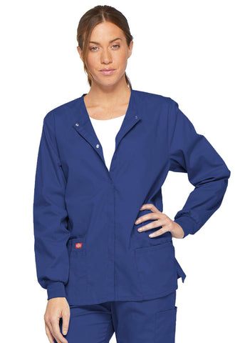 Dickies Women's EDS Signature Scrubs Missy Fit Snap Front Warm-Up Jacket, Galaxy Blue, X-Large
