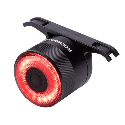 ROCKBROS Smart Bicycle Rear Light, USB and Waterproof LED IPX6, Bright Brake Light Red Light, with 4 Fixed and Flashing Modes