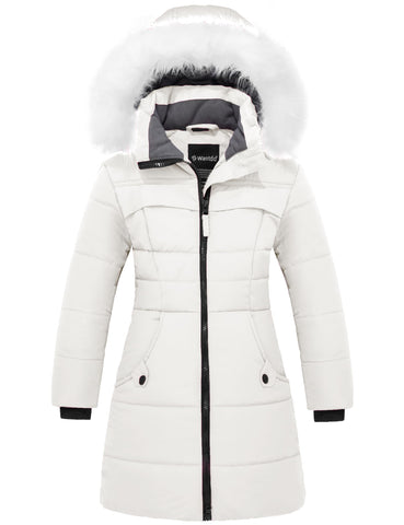 wantdo Girl's Lightweight Winter Coat Warm Thick Puffer Jacket with Detachable Hood White 18/20