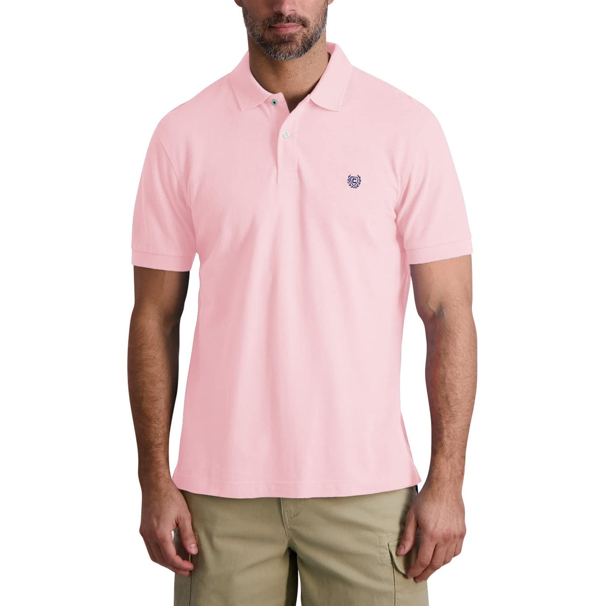 Chaps Men's Polo Shirt - Classic Fit Cotton Collared Short Sleeve Mens Golf Shirts - Casual Work Shirts for Men (S-2XL), Oxford Pink, S