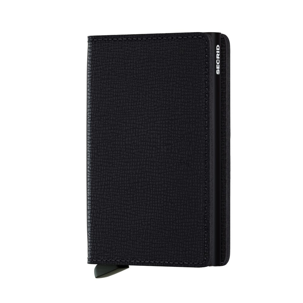 Secrid Men Slim Wallet Genuine Leather RFID Card Case Max 12 Cards, Crisple Black, 14mm slim