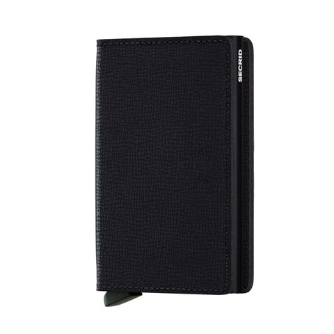 Secrid Men Slim Wallet Genuine Leather RFID Card Case Max 12 Cards, Crisple Black, 14mm slim