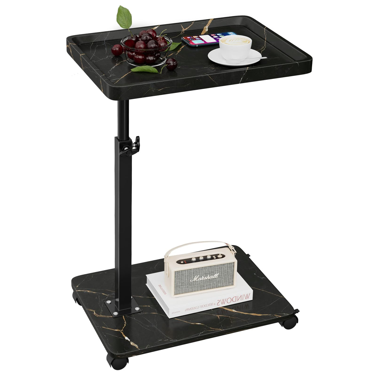 XNSDXV C Table End Table Adjustable Height, 360Â°Swivel TV Tray Table for Small Spaces, Couch Tables That Slide Under, C Shaped Side Tables Living Room and Bedroom for Sofa, Bed,Chair, Snack (Black)