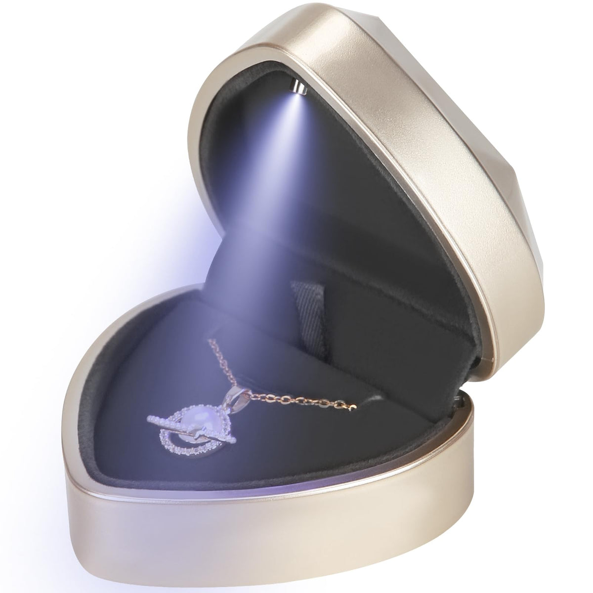 LETURE Heart Shaped LED Pendant Necklace Box, Jewelry Gift Boxes for Bracelet Bracelets, Small Jewelry Display with Light for Proposal Engagement Wedding Valentine's Day (Gold)
