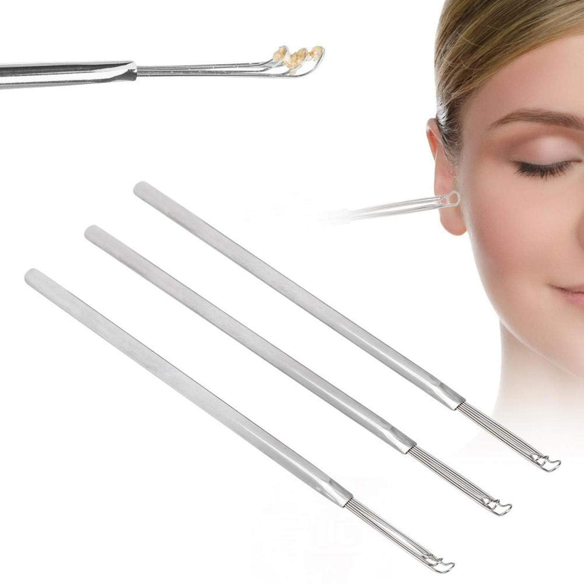 3 Pcs Ear Wax Remover, Ear Pick Earwax Removal Kit Stainless Steel Triple Ring Ear Cleaner for Hygienic and Easy Removal of Earwax