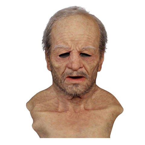 BULINGNA Halloween Realistic Old Man Mask Creepy Wrinkled Human Face Latex Mask Silicone Full Cover Mask for Dress Up & Cosplay (Skin, 40 * 37cm / 16 * 14.8 inches)