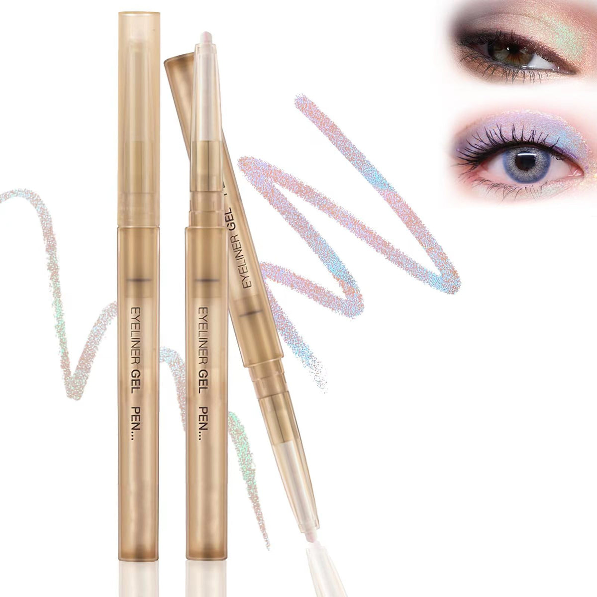 HOSAILY 2 Pcs Chameleon Cream Eyeshadow, Metallic Color Shift Eye Brightener Stick Waterproof and Long Lasting Smooth Glitter Cream Eyeshadow Stick, Shimmer Eyeliner Pencil Crayon Brightener Makeup
