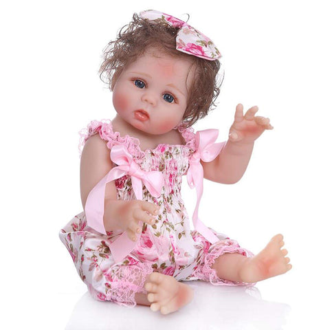 TERABITHIA 18inch 47cm Soft Silicone Vinyl Full Body Reborn Baby Girl Dolls Preemie Washable Newborn Doll Anatomically Correct in Pink Floral Pants