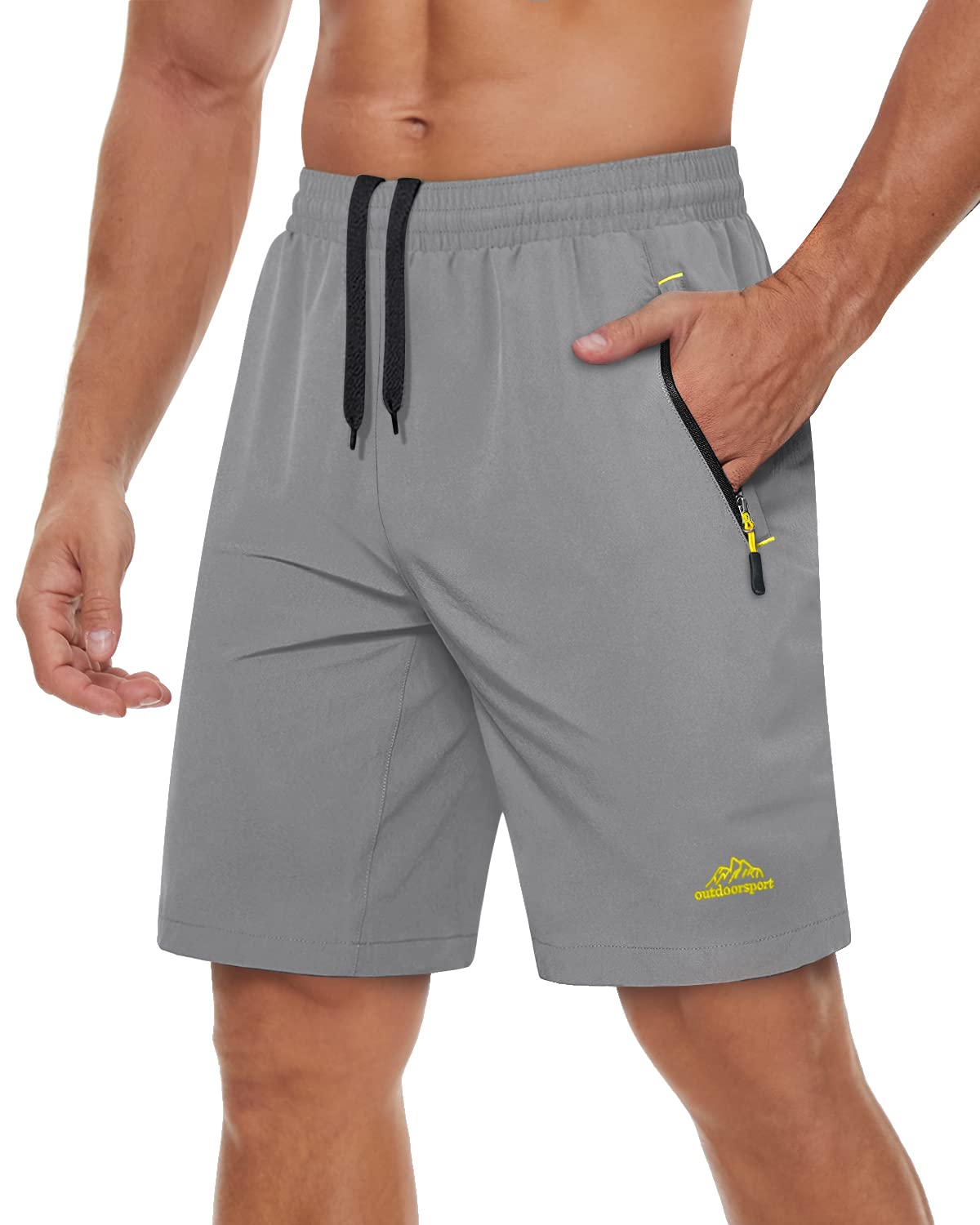 TACVASEN Gym Shorts Mens Zip Pockets Training Shorts Sports Compression Shorts Mens Running Tracksuit Fitness Exercise Short Quick Dry Summer Shorts Light Grey