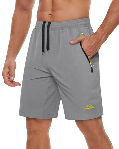 TACVASEN Gym Shorts Mens Zip Pockets Training Shorts Sports Compression Shorts Mens Running Tracksuit Fitness Exercise Short Quick Dry Summer Shorts Light Grey