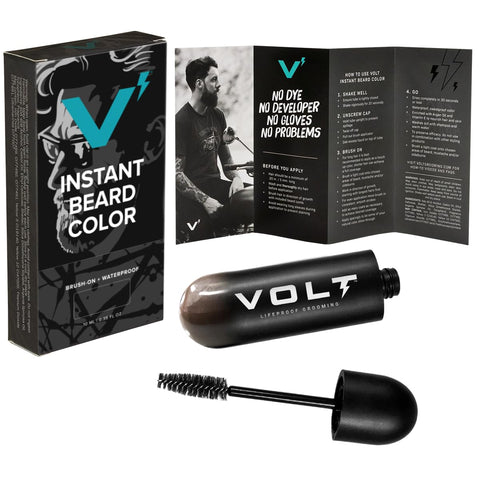 VOLT Grooming Instant Beard Color Single Pack - Smudge and Water Resistant Quick Drying Brush on Color for Beards, Mustaches, and Eyebrows - 0.35 Fl Oz (10 ml), Ash (Gray/Brown)