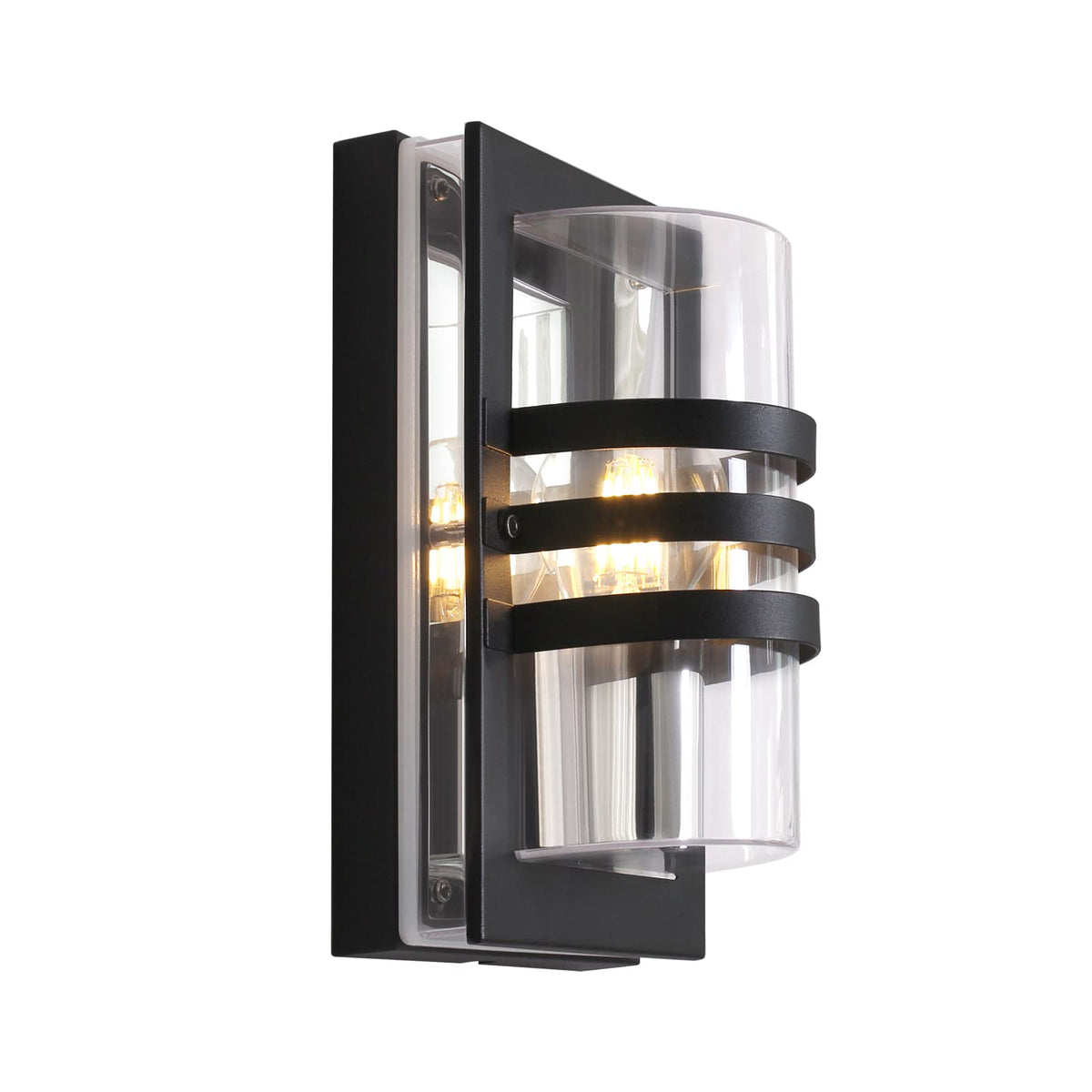 DAWALIGHT Stainless Steel Wall Lights Outdoor IP44 Waterproof Front Door Lights Mains Powered, HD PC Lampshade Lantern Lamp Outside with E27 Socket for Garden Corridor Living Room, Black