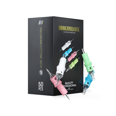 Dragonhawk Tattoo Cartridges Needles for Studio Artists, Disposable Standard Tattoo Needles Kit by Dragonhawklabs, 50Pcs Mixed Sizes 1203RL, 1205RL, 1207RL, 1209RL, 1211RL
