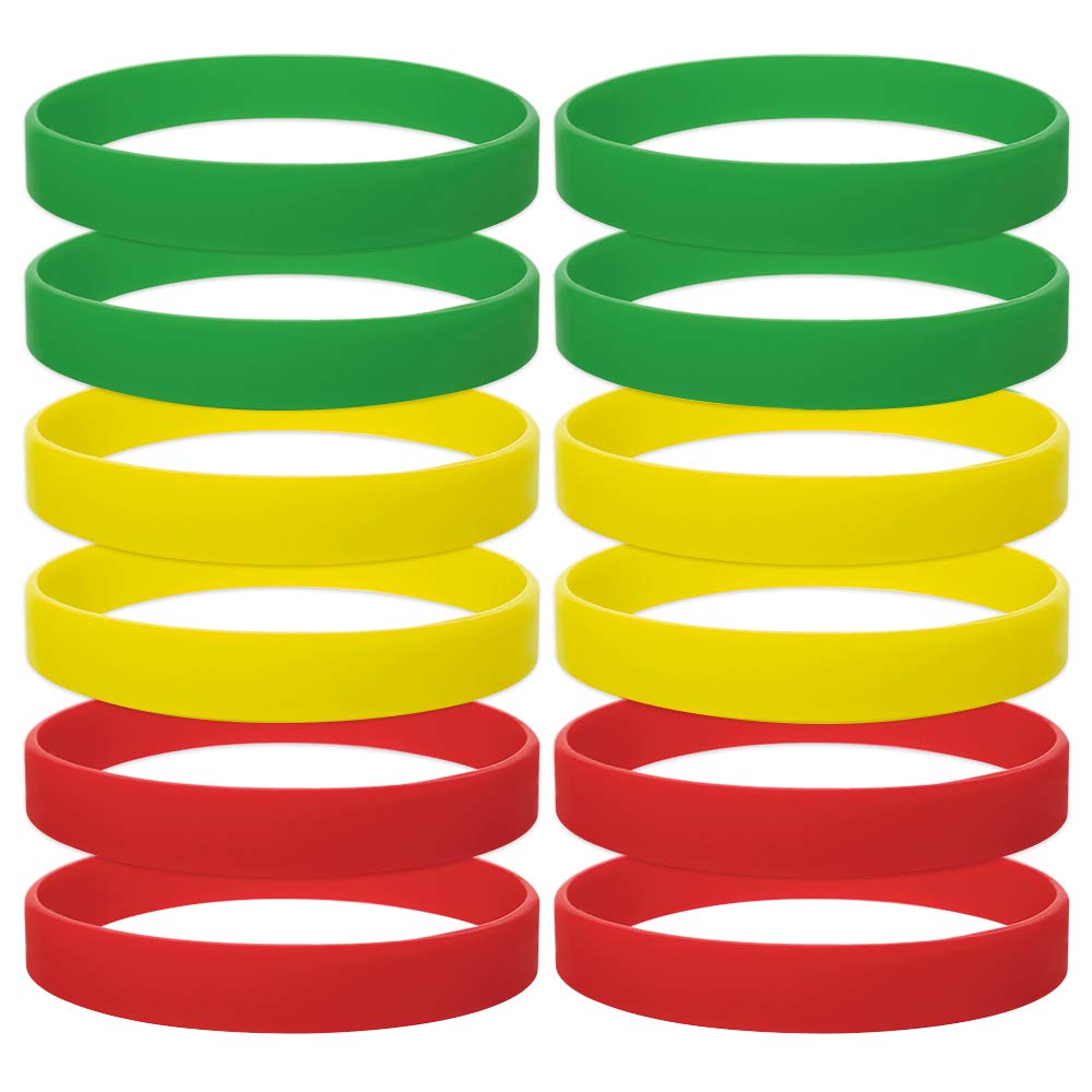 GOGO 12 PCS Adult Rubber Bracelets, Social Distancing Colored Wristbands Silicone Wristbands - Red Yellow Green