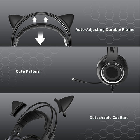 VBESTLIFE Cat Ear Gaming Headphones, Wired AUX 3.5mm Stereo Over Ear Gaming Headset with Noise Reduction Mic, Detachable Cat Ears, Fit Boys Girls, for Smartphones PC Tablet (Black)