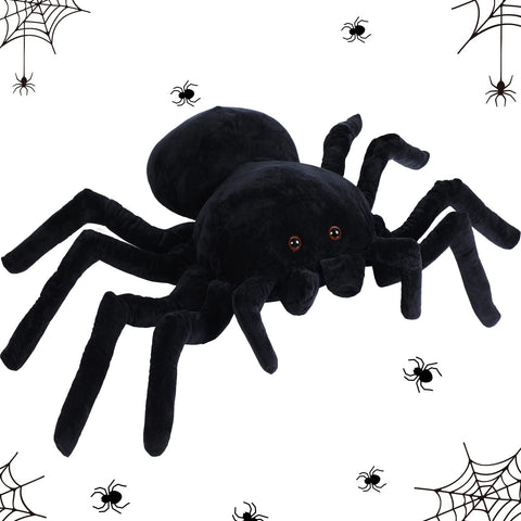 HyDren Halloween Giant Stuffed Spider Toy Huge Realistic Black Spider Stuffed Animal Plush Pillow Christmas Funny Prank Toys(15.75 x 9.84 Inch)