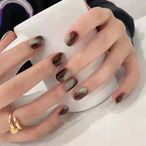 Glue on Nails Coffin Shape, 24Pcs Full Cover Reusable False Nails Kits, Artificial Fingernails Acrylic Fake Nails for Women, Press on Nails with Designs, Stick on Nails Short Square(R319)