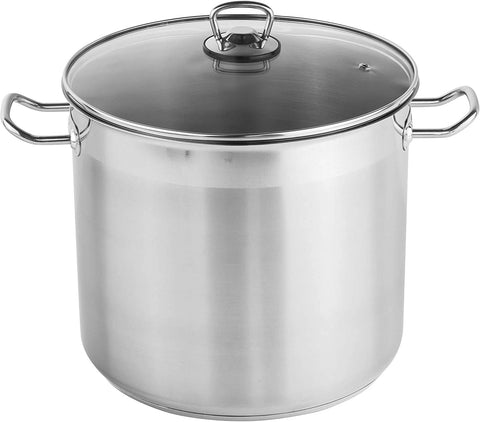 20 litre Large Deep Stainless Steel Cooking Stock Pot Casserole Glass Lid Induction Base