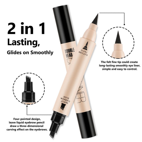Boobeen Waterproof Eyebrow Pencil, 2 in 1 Dual-ended Liquid Eyeliner and Microblading Eyebrow Pen with a Micro-fork Tip Applicator, Creates Natural-Looking Brows&Smoothly Eye Liner