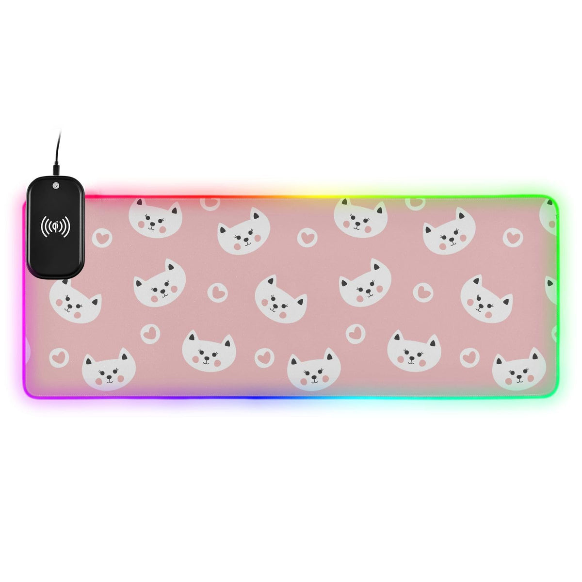 Cute Cats Hearts Wireless Charging Mouse Pad for Mobile Phone Extra Large Gaming Mousepad with 13 Lighting Modes Computer Mat for Office Home Gaming MacBook PC Laptop Desk