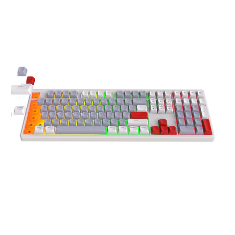 Zunate RGB Backlit 108 Key Silent Computer Keyboard - 26 Keys Anti Ghosting, Multifunctional Keys Design, Stylish Appearance for Office Home (Gray White Red)