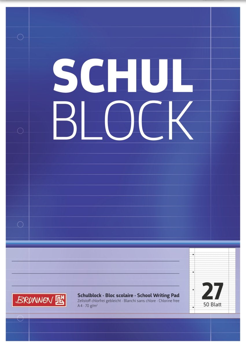 Brunnen 1052527 school block/notepad (A4, 50 sheets, lined, with margins, 27 lines, perforated, top glued, 70g/mÂ²)