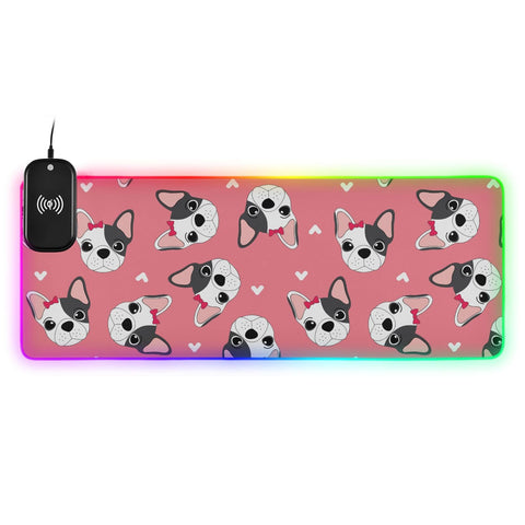 Dog Pink Wireless Charging Mouse Pad for Mobile Phone Extra Large Gaming Mousepad with 13 Lighting Modes Computer Mat for MacBook PC Laptop Desk Office Home Gaming