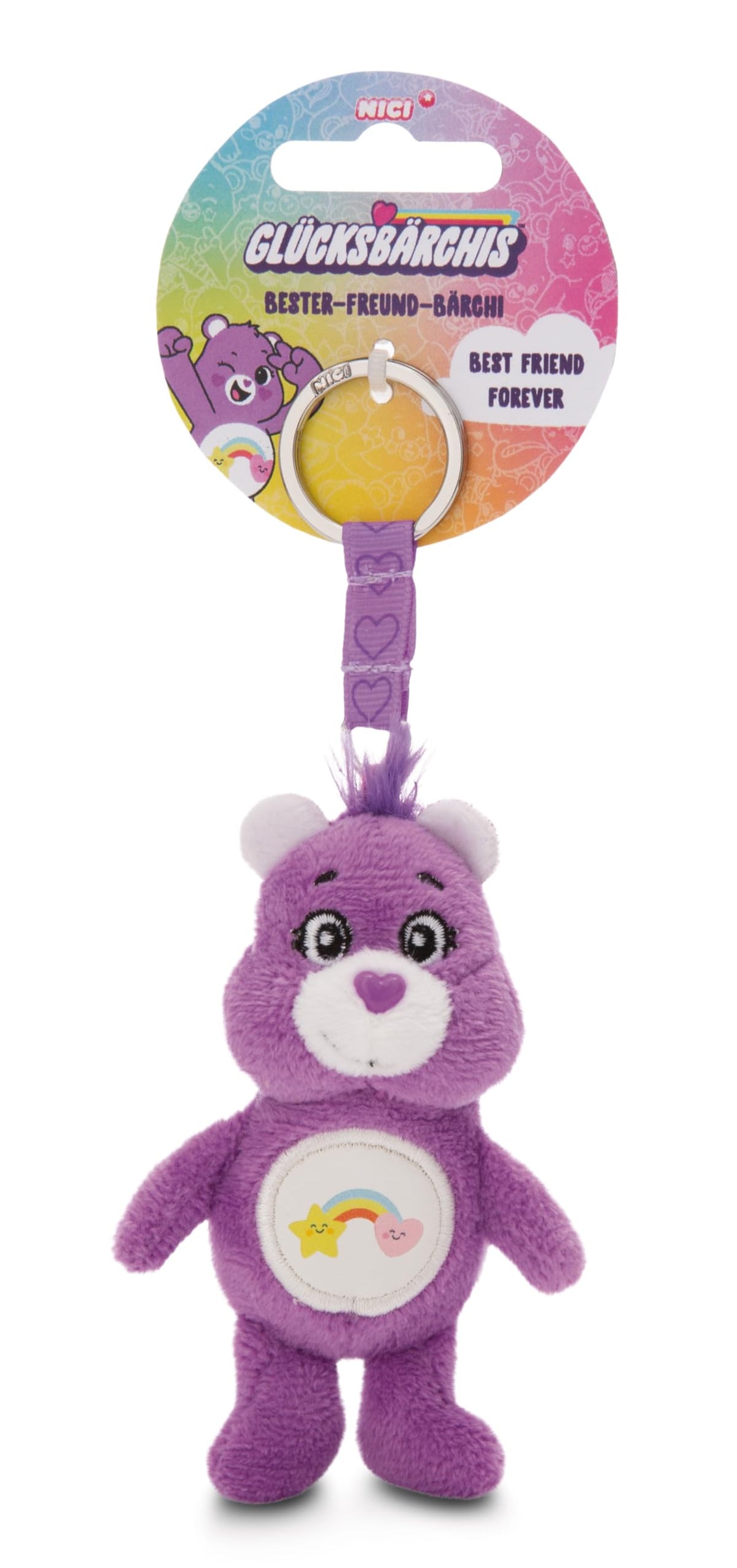 NICI Care Bears key ring Best Friend Bear 10cm - Cuddly toy pendant for children & adults, with key metall ring holder to hang on keys, cord, bags - 61374