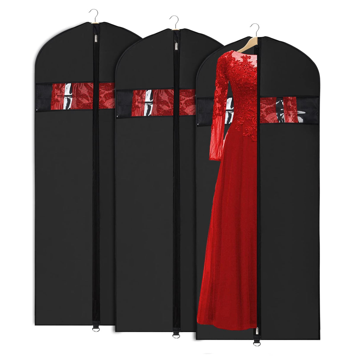 Univivi Garment Bags for Dresses, Clothes Covers Protector Bags 60", Waterproof Dust Proof Garment Covers Bags Moth Proof Dress Cover Bag, Wedding Dress Bag, Suit Bags for Travel and Storage - 3 Pack