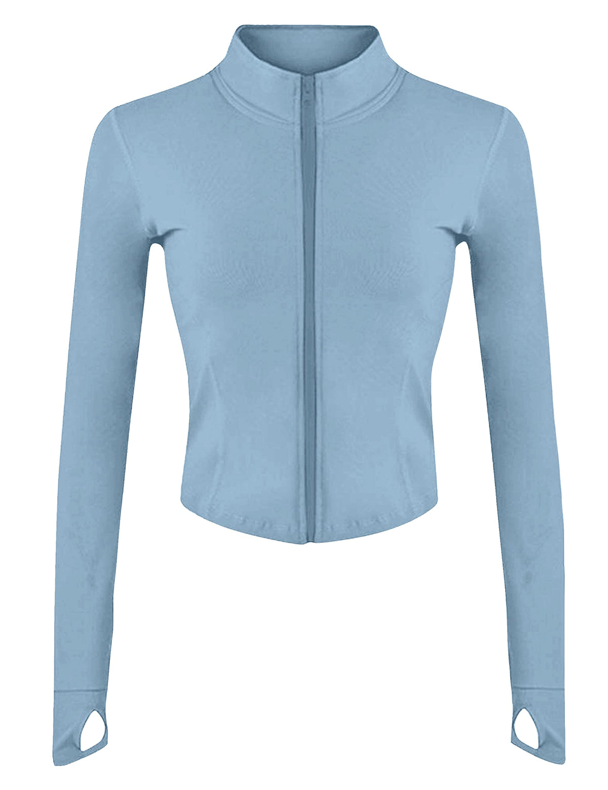 Yeokou Womens Active Zip Up Running Workout Cropped Bbl Athletic Jacket with Thumb Holes(Blue-M)