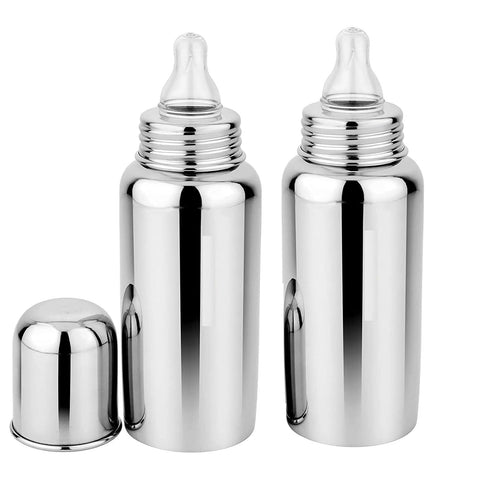 DKB Premium Steel Bottle for Milk Feeding BPA Free, 304 Grade Steel Soft Silicone Pacifier, for Babies/Infants/Newborns of 0-2 Years (Silver, 240ml) Pack of-2