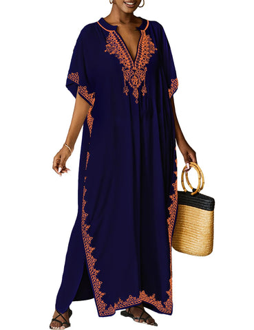 Bsubseach Kaftan Dresses for Women Swimsuit Coverup Plus Size Beach Caftan Cover Ups for Swimwear Embroidery Green