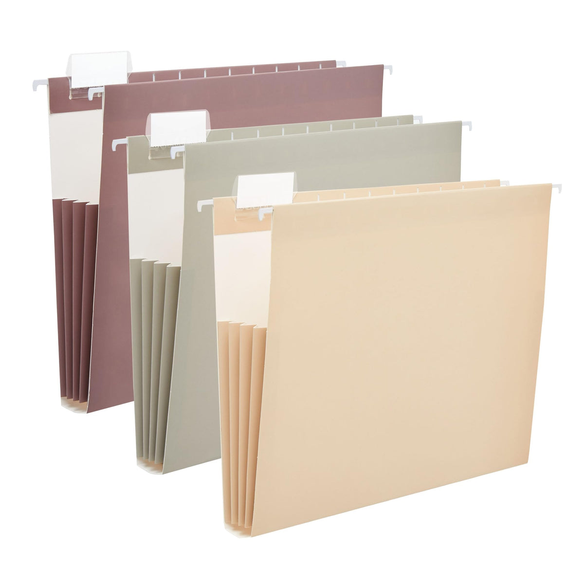 Beramon 6 Pack Extra Capacity Hanging File Folders Letter Size Reinforced Hanging Folders with 1/5-Cut Adjustable Tabs, Expandable Hanging Folders for Filing Cabinet Organizer for Office Home, Earthy