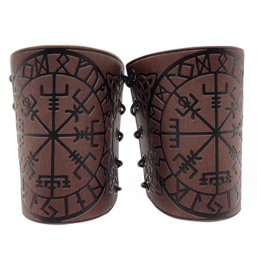 2 PCS Viking Arm Guard Leather Gauntlet Wristband Medieval Arm Bracer Knight Warrior Archery Bracers Retro Wrist Band Punk Bracers Leather PU Cuff Bracers Viking Cosplay Accessories for Adult Kids