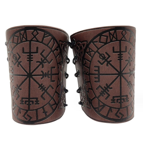 2 PCS Viking Arm Guard Leather Gauntlet Wristband Medieval Arm Bracer Knight Warrior Archery Bracers Retro Wrist Band Punk Bracers Leather PU Cuff Bracers Viking Cosplay Accessories for Adult Kids
