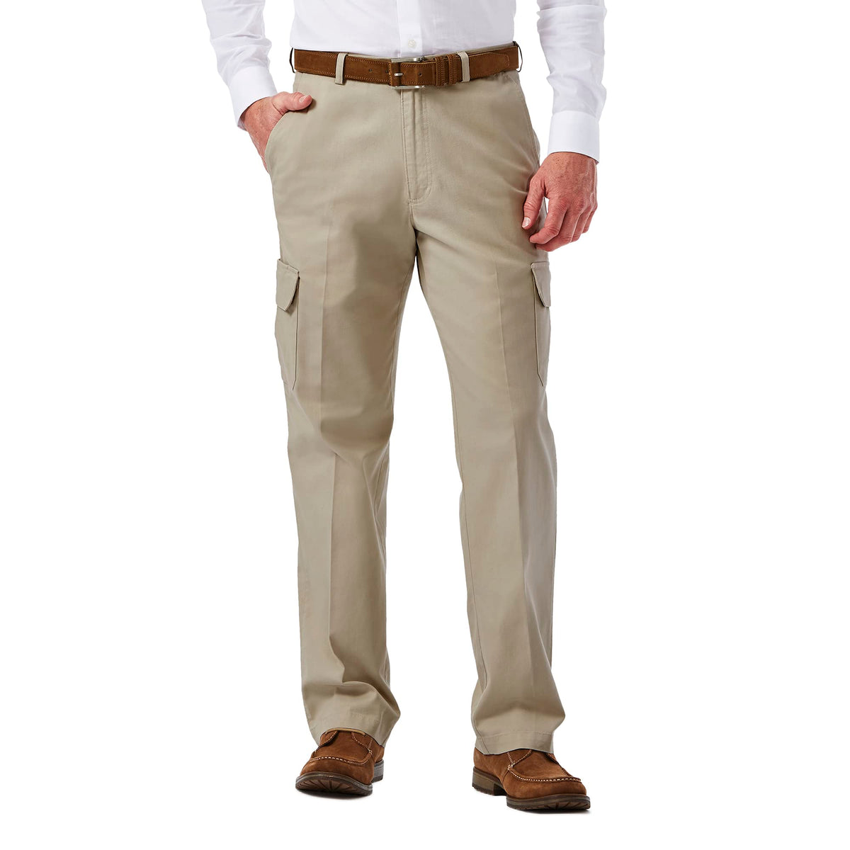Haggar Mens Comfort Stretch Classic Fit Flat Front Cargo - Regular And Big & Tall Sizes Casual Pants, Putty, 44W X 30L US