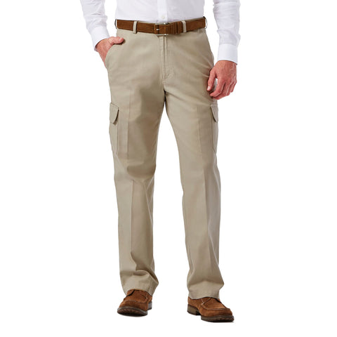 Haggar Mens Comfort Stretch Classic Fit Flat Front Cargo - Regular And Big & Tall Sizes Casual Pants, Putty, 44W X 30L US