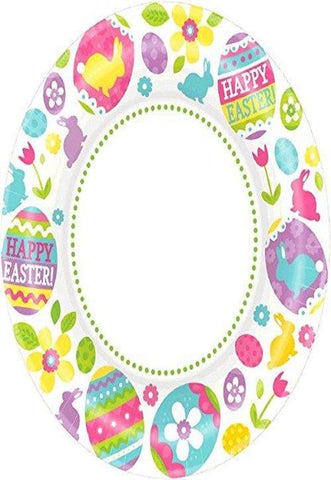 Egg-stra Pastel Easter Egg Hunt and Bunnies Round Plates Party Tableware, Paper, 6", Pack of 40