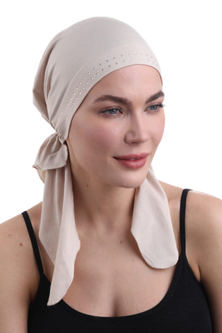 Deresina Jewelled Pre-tied Bandana (Taupe)