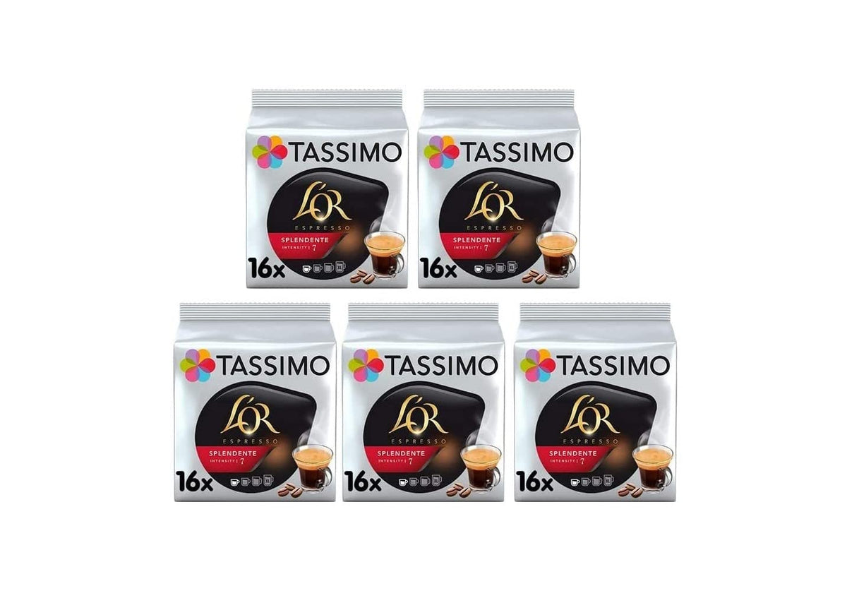 Tassimo L'Or Espresso Splendente, Coffee, Coffee Capsule, Ground Roasted Coffee, 16 T-Discs 5 Pack 80 Cups