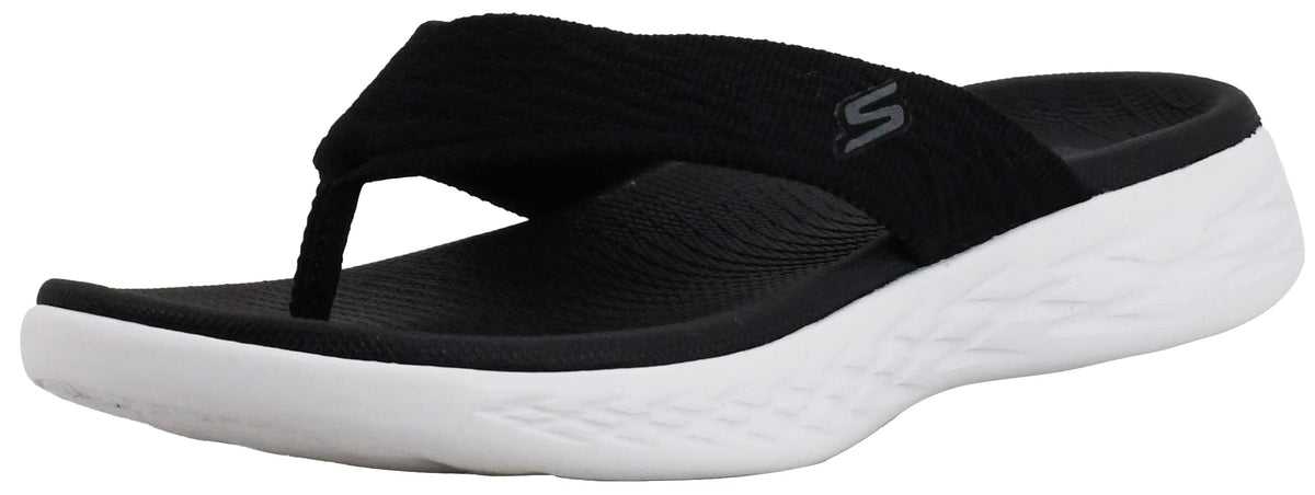 Skechers Women's flip Flop, Black White, 9