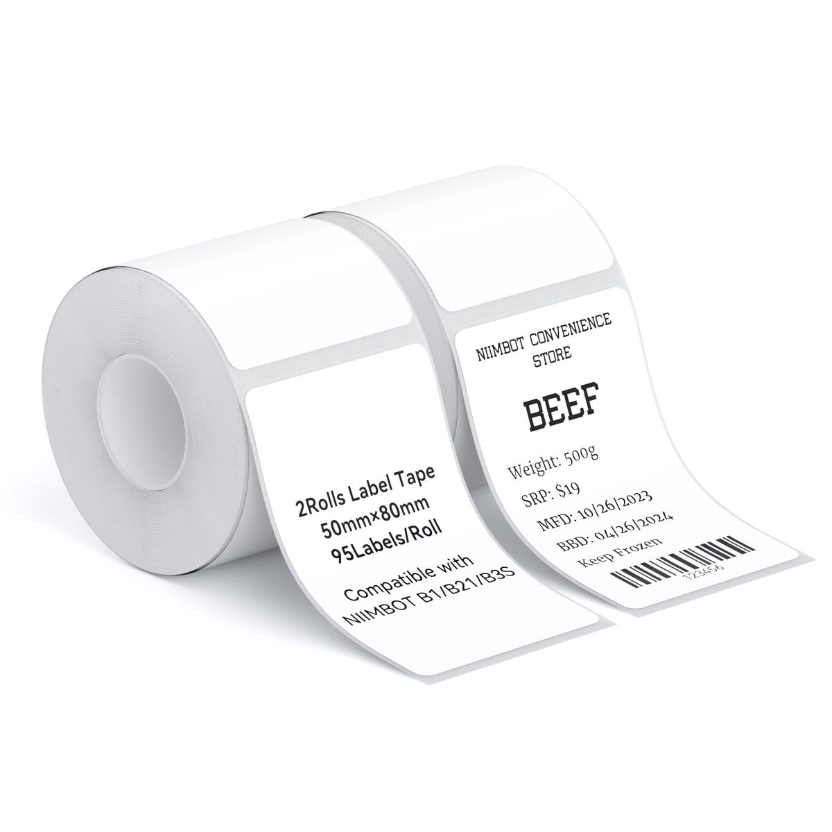 NIIMBOT 2 Rolls Labels for B1/B21/B3S Label Maker, 50 x 80 mm (1.97'' x 3.15'') 95 Labels/Roll, Thermal Label Tape for Home Office Small Business Labeling Tape Replacement(White)