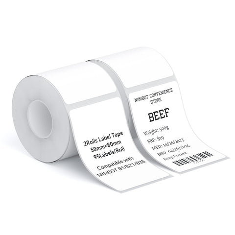 NIIMBOT 2 Rolls Labels for B1/B21/B3S Label Maker, 50 x 80 mm (1.97'' x 3.15'') 95 Labels/Roll, Thermal Label Tape for Home Office Small Business Labeling Tape Replacement(White)