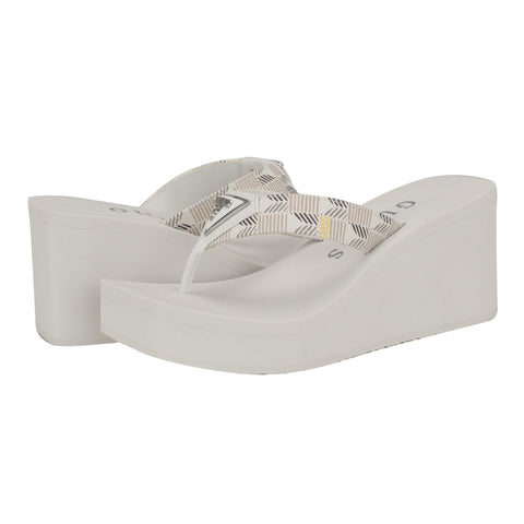 Guess Women's Demmey Wedge Sandal, Ivory/Black, 8